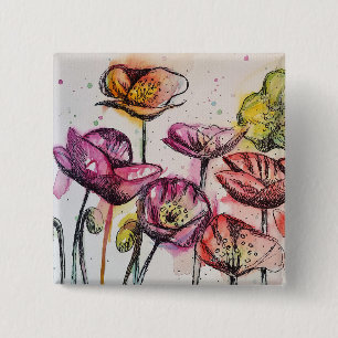 Macaron Carré 5 Cm Pavot rose rose violet Fleurs de pavot Pavois Flor