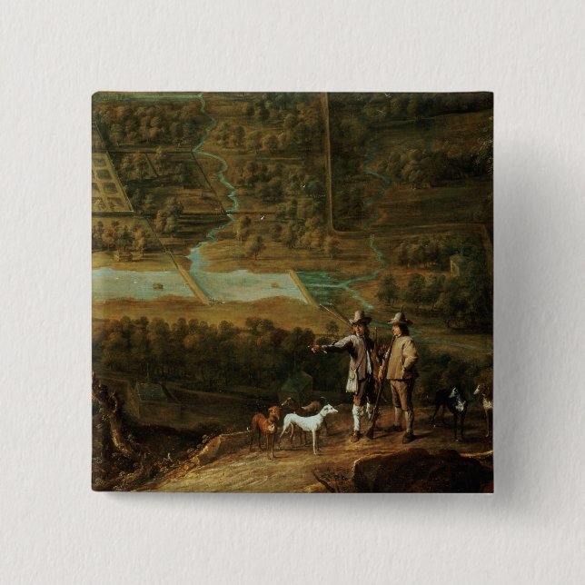 Macaron Carré 5 Cm Paysage avec des sportifs (Devant)