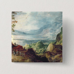 Macaron Carré 5 Cm Paysage avec la mer et les montagnes (huile sur la