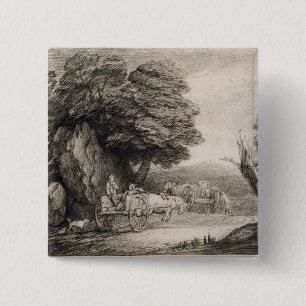 Macaron Carré 5 Cm Paysage boisé de Thomas Gainsborough avec des
