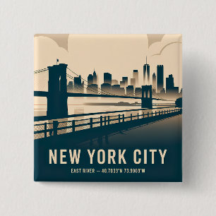 Macaron Carré 5 Cm Paysage de New York City Minimaliste Art Vintage R