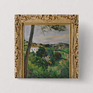 Macaron Carré 5 Cm Paysage de Paul Cezanne avec le toit rouge ou le