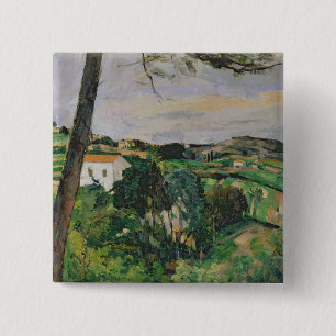 Macaron Carré 5 Cm Paysage de Paul Cezanne avec le toit rouge ou le