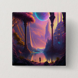 Macaron Carré 5 Cm Paysage de science-fiction Imaginaire