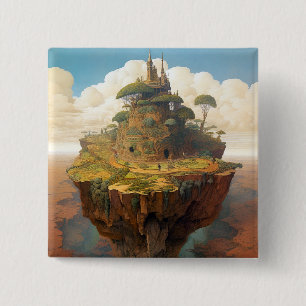 Macaron Carré 5 Cm Paysage de Surreal Island Art Imaginaire