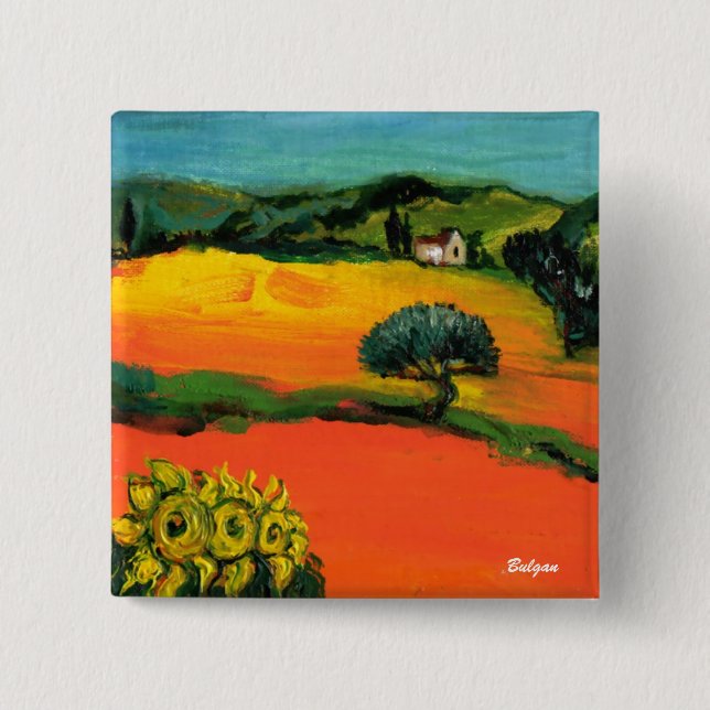MACARON CARRÉ 5 CM PAYSAGE DE TOSCANE AVEC DÉBORDEMENT (Devant)