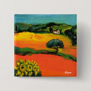 MACARON CARRÉ 5 CM PAYSAGE DE TOSCANE AVEC TOURNESOLS
