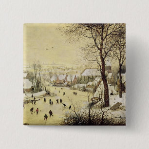 Macaron Carré 5 Cm Paysage d'hiver avec des patineurs
