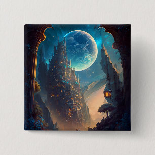 Macaron Carré 5 Cm Paysage futuriste du château d'Imaginaire