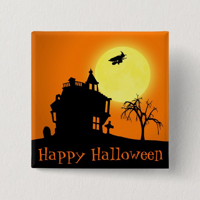 Macaron Carré 5 Cm Paysage heureux de silhouette de Halloween (Devant)