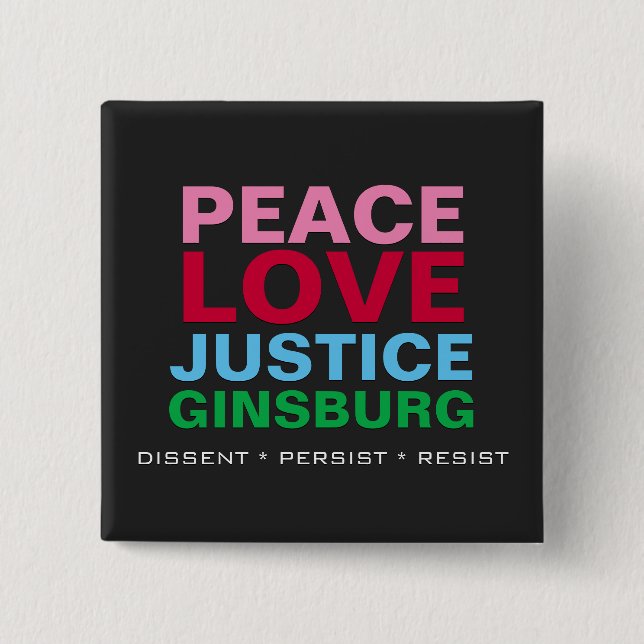 Macaron Carré 5 Cm Peace Love Justice GINSBURG Carré (Devant)