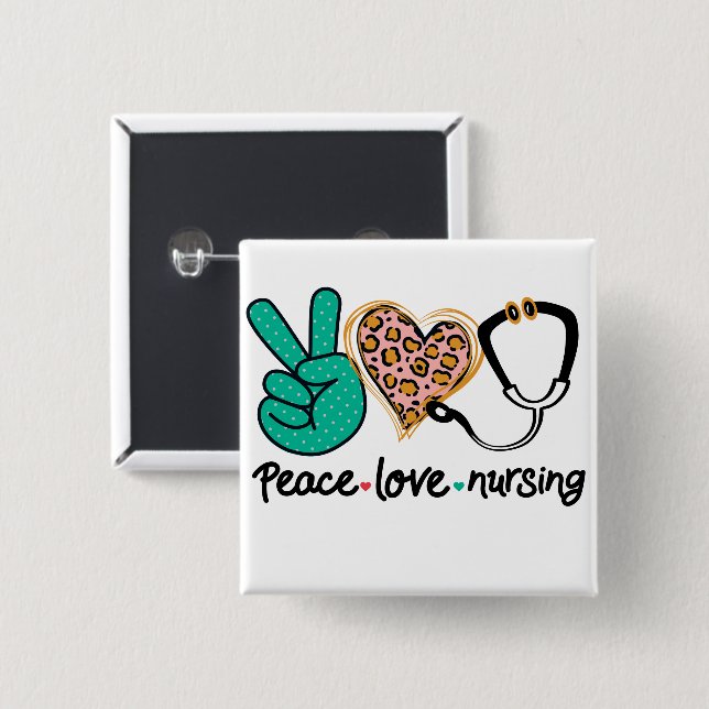 Macaron Carré 5 Cm Peace Love Nuring (Devant & derrière)