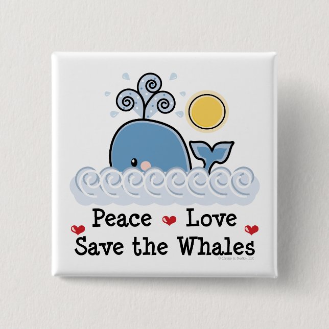 Macaron Carré 5 Cm Peace Love Save The Whales Button (Devant)