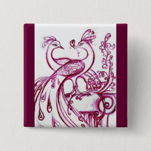 Macaron Carré 5 Cm PEACOCKS IN LOVE Red and White