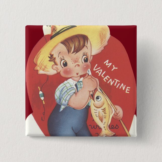 Macaron Carré 5 Cm Pêche Pole Poisson Pays Garçon Valentine (Devant)