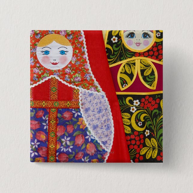 Macaron Carré 5 Cm Peinture de la poupée russe Matryoshka (Devant)