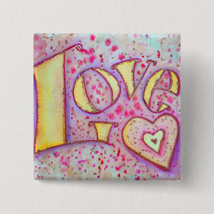 Macaron Carré 5 Cm Peinture de mots d'art d'amour rose doux Bouton ou