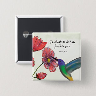 Macaron Carré 5 Cm Pensée religieuse de fleurs de vous avec colibri