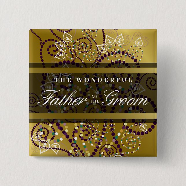 Macaron Carré 5 Cm PÈRE DU GROOM Boho Spirales Mariage Bouton (Devant)