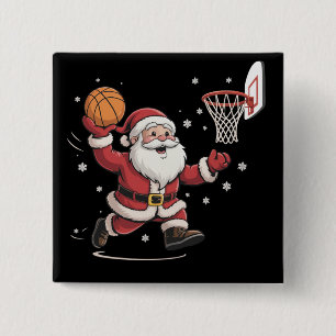 Macaron Carré 5 Cm Père Noël drôle jouant au basket-ball Cadeau de No