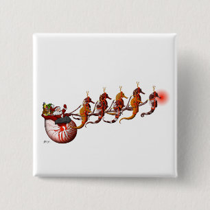 Macaron Carré 5 Cm Père Noël et bouton de Sleigh d'hippocampe