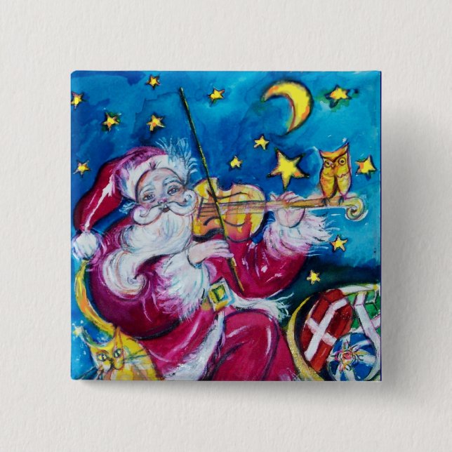 MACARON CARRÉ 5 CM PÈRE NOËL INSPIRÉ JOUER AU VIOLIN (Devant)