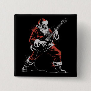 Macaron Carré 5 Cm Père Noël jouant de la guitare rétro 90s Christmas