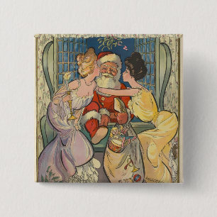 Macaron Carré 5 Cm Père Noël Kissing Vintage Christmas Card