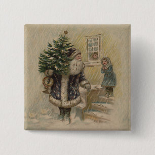 Macaron Carré 5 Cm Père Noël Vintage Neige Arbre de Noël