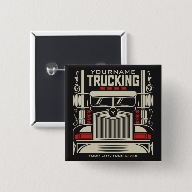 Macaron Carré 5 Cm Personalized Trucking 18 Wheeler BIG Trucker (Devant & derrière)