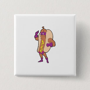 Macaron Carré 5 Cm personnage de hot-dog super héros drôle