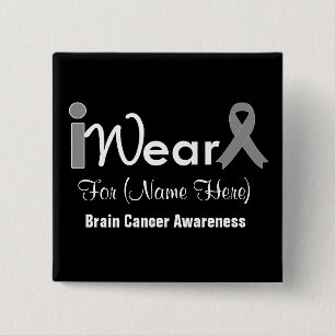 Macaron Carré 5 Cm Personnaliser Gris Ribbon Cancer du cerveau