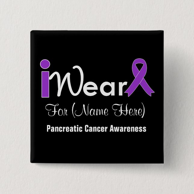 Macaron Carré 5 Cm Personnaliser le Ruban Violet Cancer pancréatique (Devant)
