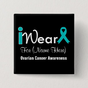 Macaron Carré 5 Cm Personnalisez le Cancer ovarien de ruban turquoise