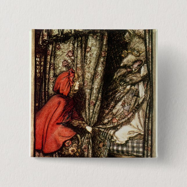Macaron Carré 5 Cm Petit capuchon rouge d'Arthur Rackham | (Devant)