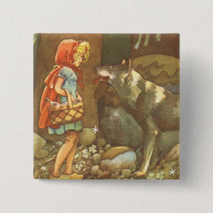 Macaron Carré 5 Cm Petit Chaperon Rouge, Conte Vintage Fée