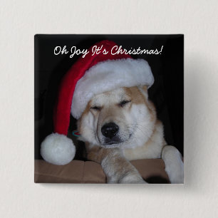 Macaron Carré 5 Cm Peu de bouton d'aide de Shiba-Inu de Père Noël