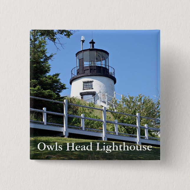 Macaron Carré 5 Cm Phare de Owls Head, Maine Pin (Devant)