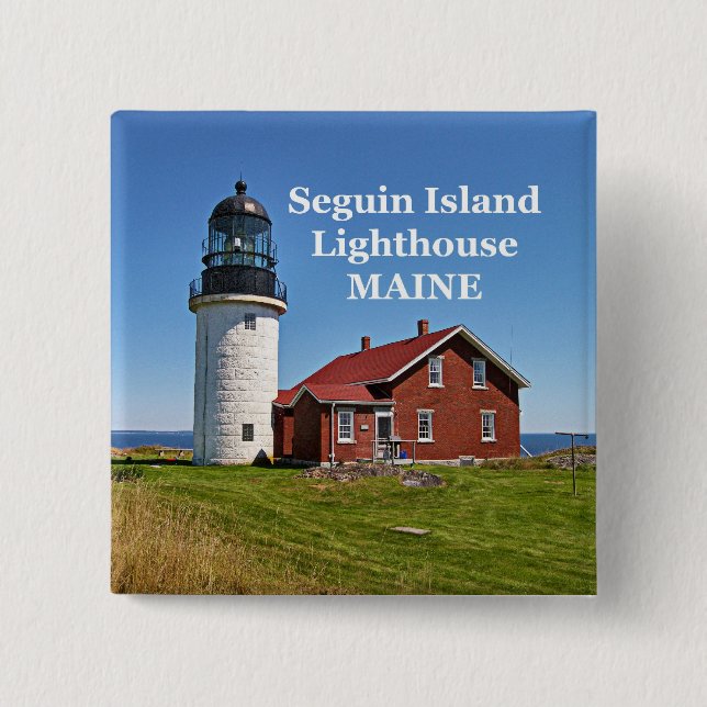Macaron Carré 5 Cm Phare de Seguin Island, Maine Button (Devant)