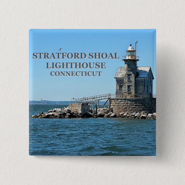 Macaron Carré 5 Cm Phare de Stratford Shoal, Connecticut (Devant)