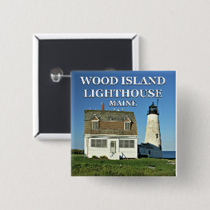Macaron Carré 5 Cm Phare de Wood Island, Maine Button