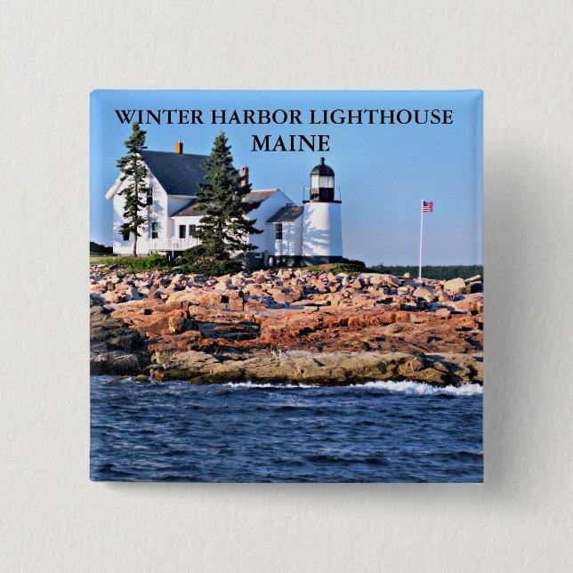 Macaron Carré 5 Cm Phare du port d'hiver, Maine (Devant)