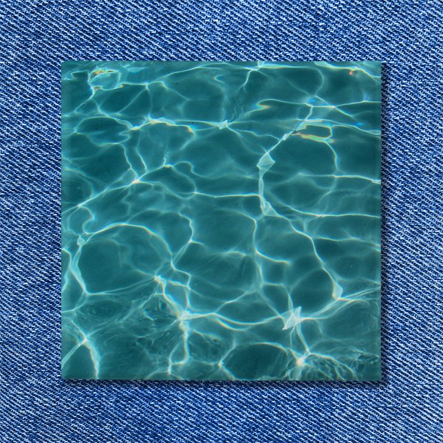 Macaron Carré 5 Cm Photo Aqua Green Piscine Eau (Swimming Pool Pinback Button)