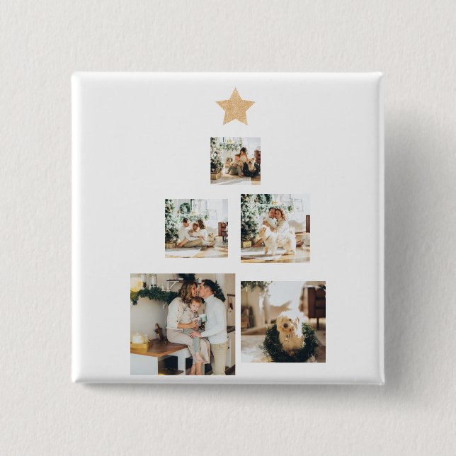 Macaron Carré 5 Cm Photo d'arbre de Noël familial moderne avec étoile (Devant)