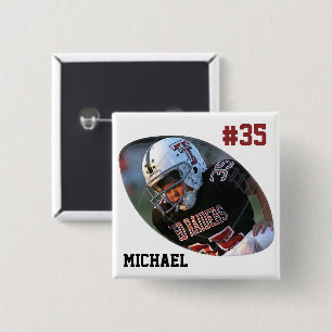 Macaron Carré 5 Cm Photo Football Blanc - Bouton personnalisé