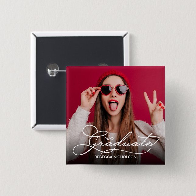 Macaron Carré 5 Cm Photo Graduate Celebration (Devant & derrière)