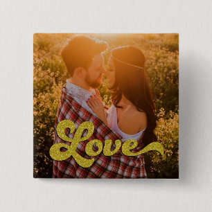 Macaron Carré 5 Cm Photo personnalisée avec superposition Gold Love
