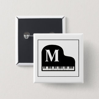 Macaron Carré 5 Cm Pianiste Monogramme de piano noir et blanc