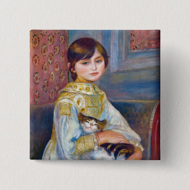 Macaron Carré 5 Cm Pierre-Auguste Renoir - Enfant avec chat (Devant)