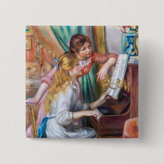 Macaron Carré 5 Cm Pierre Auguste Renoir - Jeunes filles au piano (Devant)